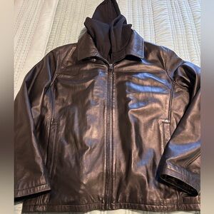 Black Rivet Dark Brown Leather Jacket with Hood